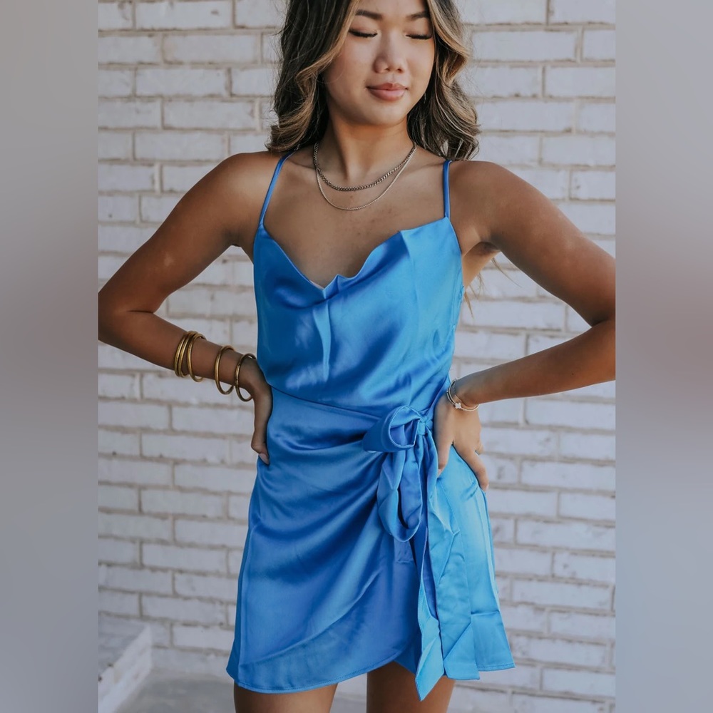 Eve mini dress Blue luxe satin Show me Your MuMu
